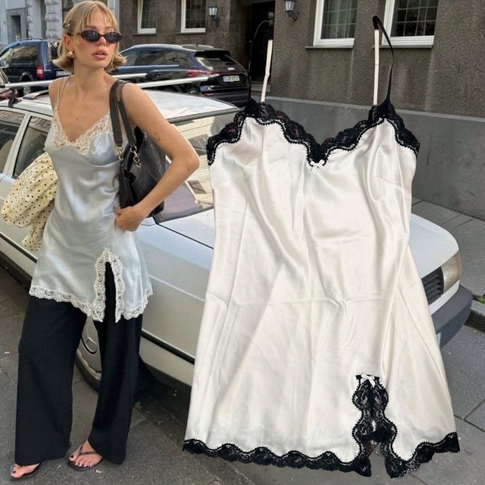 Victoria's Secret Slip Dress Lace Trim Satin White Large